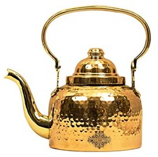 Hammered Designer Brass Tea Kettle Pot -1300 ml, Gold picture