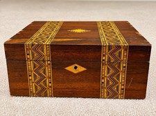 Antique 19thC Victorian Tunbridge Ware Wood Glove Box Parquetry Lillian Holmes picture