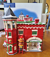 Deptartment 56 Snow Christmas Village FIRE STATION #3 #55942 + Fireman  picture