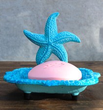 Cast Iron Marine Ocean Coastal Rustic Blue Starfish Sea Star Soap Dish Figurine picture