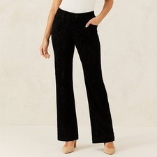New St John Black Velvet Brocade Fashion Fit Straight Leg Ankle Pants picture