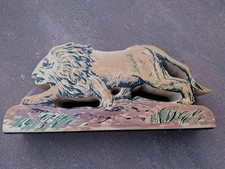 Vintage Hand Carved  Wood Lion Figure Hand Painted Folk Art 9 Inch $25 picture
