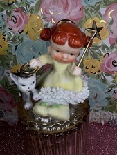 Vtg Ardalt Angel Girl In Yellow W/ Kitty Cat Star Wand Christmas Figurine Japan picture