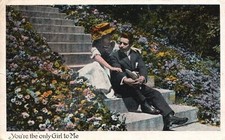 Vintage Postcard 1920's You're The Only Girl To Me Lovers Sitting on Stairs Art picture