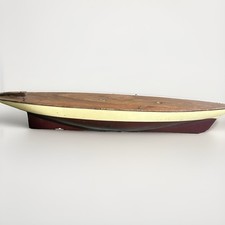 Vintage Wood Pond Yacht Boat Hull Antique Hand Carved Model Braine Steering Gear picture