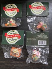 Vtg Lot of Enesco Teenie Tinies Christmas Tea Set Mini Hanging Ornament 1998 NIP picture