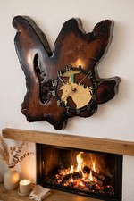 RARE Vintage 1983 RAMAR IND Live Edge Wood Slab Clock Unicorn Rainbow 16