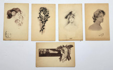 Edwardian Ladies Portrait Sepia Art Fashion Lot of 5 Antique 1907-1912 Postcards picture