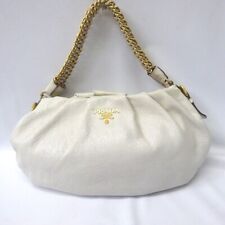 PRADA Chain Shoulder Bag Purse Leather White Gold BR3828 Good picture