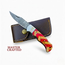 SK CUSTOMS Custom Hand-Forged Lockback Artisan Wood Twist Damascus Rare Knife picture
