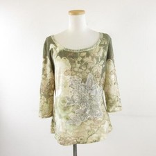 ESCADA Laurel Stretch 3/4 Sleeve Pattern Top Beige Brown Size 40 (Ages 14+) picture