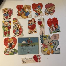 Vintage Valentine's Day Card Lot Of 11 - 2 Flocked, Birthday & Christmas Cards picture