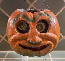 Vintage 1930's Halloween Paper Mache/Pulp Jack O Lantern Pumpkin. Rare odd ball picture