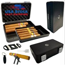 MAC®️ Cigar  Travel Humidor Double Layer 10 Cigars Cutter Puncher Hygrometer picture
