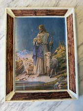 Vtg Good Shepherd Jesus Framed Print Religious Advertising Santa Maria TX 6 x 8” picture