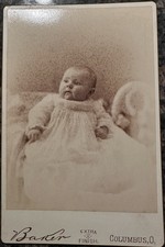 Antique 1890s Cabinet Card Baby Photo Baker’s Art Gallery Columbus Ohio Gold picture