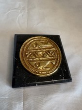 Vintage Greek Benaki Museum Gold Medallion Marble Paperweight - Ifantis Signed picture