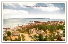 Bird's Eye View Of St. Ignace MI Aerial View Boat Church Pier picture