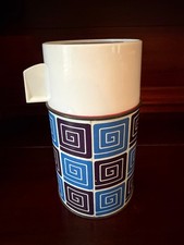 Vintage 1970s Aladdin Thermos 1 Pint Blue Purple Geometric Op Art British Made picture
