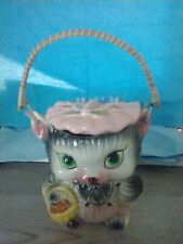 Vintage 1950'S ROYAL SEALY Miss Kitty Cat Jar Biscuit Cookie Jar w/ Handle Japan picture