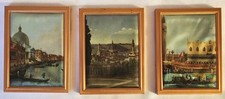 Vtg 3 Mini Copper Frame Art Prints Canvas Venice Italy Florence Italy 3