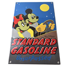 Vintage Standard Gasoline Sign - Mickey Minnie Porcelain Walt Disney Gas Sign picture