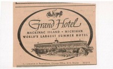 1963 Grand Hotel Mackinac Island, Michigan Newspaper Ad 3.5x2.5