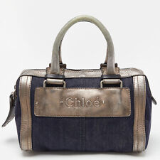 Chloe Blue/Metallic Denim and Leather Zip Satchel picture