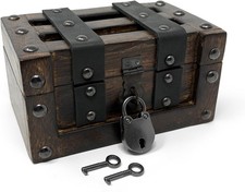 Nautical Cove Deluxe Handmade Wooden Treasure Chest Flat Lid Leather Accents picture