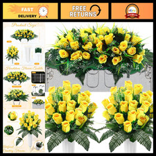 XunYee 3 Pcs Artificial Cemetery Flower Set Cemetery Flowers Saddle Flowers Rose picture