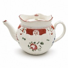 1800s Kings Rose Pearlware Teapot With Lid Orange Rose Floral picture