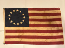 Vtg Betsy Ross 13-Star American Flag Printed Cotton Muslin Bunting & Stars 24x36 picture