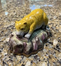Vintage Pug Pit Bull Dog Leopard Figurine Porcelain Ceramic Yellow Chinese Rare picture