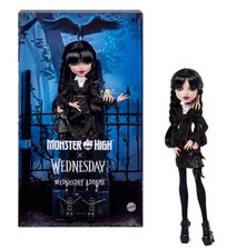 Monster High Doll Wednesday Addams in Black Dress w/Thing & Wednesday Doll Purse picture