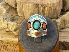 Jack Whittaker Circle JW Navajo Sterling Coral Turquoise Ring sz 5.5--268.26 picture
