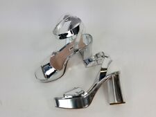 Miu Miu Silver Mirrored Leather Ankle Block Heel Platform Heels Size 38.5 NWOB picture
