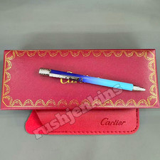 CARTIER Ballpoint Pen Blue Ombre Finish Silver Engraved Trim w/ Box & Pouch picture