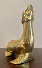 Vintage MCM 8”H Brass Sea Lion Seal Sculpture Figurine Doorstop Heavy 4lb picture
