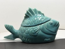 Vintage Bauer Pottery Turquoise Chicken of the Sea Tuna Salad Baker Server picture