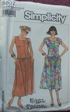 Vtg 1980s Simplicity 8007 Dropped Waist Dress SEWING PATTERN 6-12 FF UnCUT picture