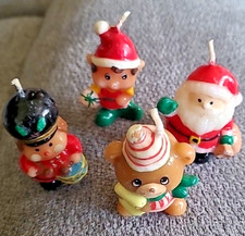 Vtg Lot Of 4 Russ Berrie Christmas Mini 2” Candle Santa Bear Elf Drummer Boy picture