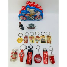 Vintage Coca-Cola Memorabilia Lot Motorcycle Tin Keychains Lighter Bottle Opener picture