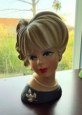 Napco Vintage Ceramic Lady Head Bust Planter C7473/2703 1950s MCM 3D picture