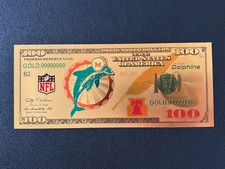 Miami Dolphins Gold Foil Plated Novelty Football Team Banknote Collectible picture