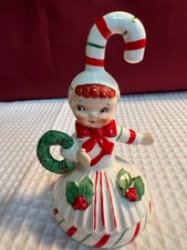 Vtg Lefton Candy Cane Red Striped Bell Girl Signed Stickered Rare See Desc. picture