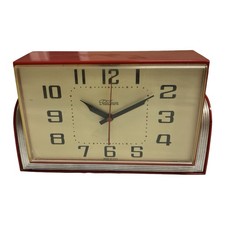 Vintage Telechron Red Plastic Electric Wall Desk Clock USA Mid Century 60s Works picture