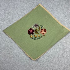 Vtg Handmade Floral Needlepoint Wool Pillow Front Sage Rose 18x16 Diamond picture