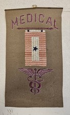Vintage WWI or WWII Doctor Medical Green Felt and Embroidered Banner picture
