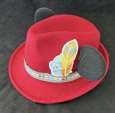 Disneyland Matterhorn Alps Fedora Hat Red Mickey Mouse Ears Embroidered Read picture