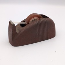 Vintage 1940s Cast Iron Tape Dispenser Brown Art Deco Industrial Heavy Desk picture